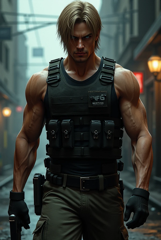 Ryo character, only one character, handsome, fitness muscles, urban clothing (yellow colors), scary night, dead trees, night search.