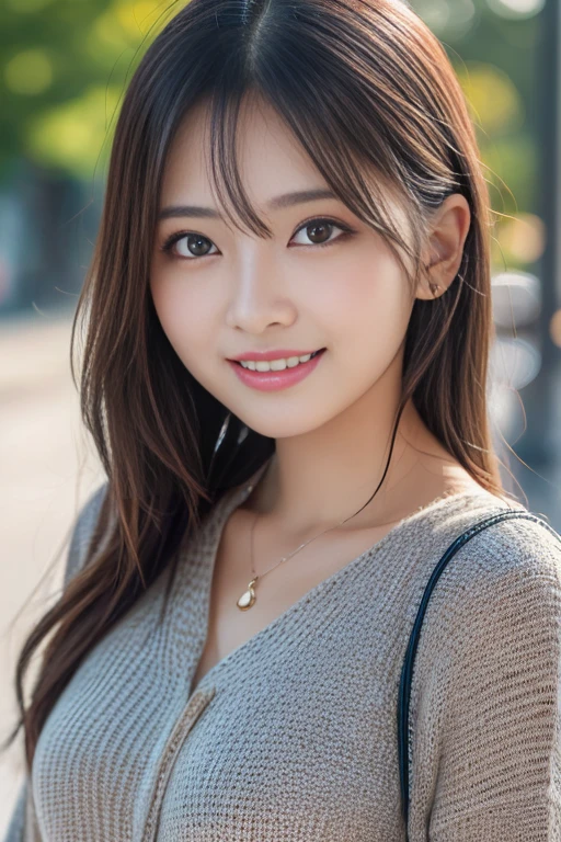 masutepiece, Best Quality, Illustration, Ultra-detailed, finely detail, hight resolution, 8K Wallpaper, Perfect dynamic composition, Beautiful detailed eyes, Women's Fashion Autumn,Straight hair,small tits,Natural Color Lip, Bold sexy poses,Smile,Harajuku、20 years girl、Cute、Sexy shot looking at camera