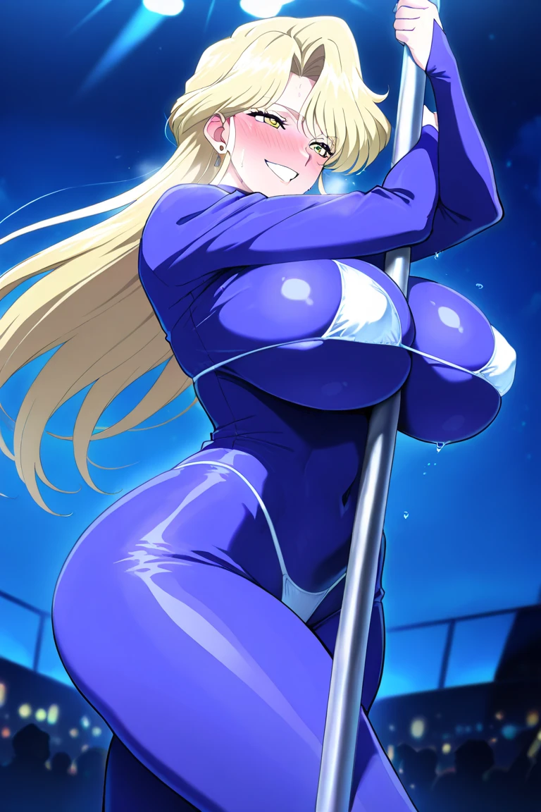 (masterpiece), (high quality),Ino Yamanaka, purple jacket, cleavage, big breasts, sexy pose, smile, blonde twintail, short purple skirt, precise hands