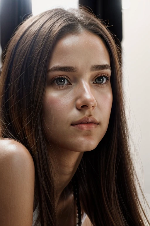 A real life realistic selfie of a young naked teenager, Selfie, Dark, Girl is a very pretty, kind of basic and ugly, Selfie, pimples, grainy, real, poor quality