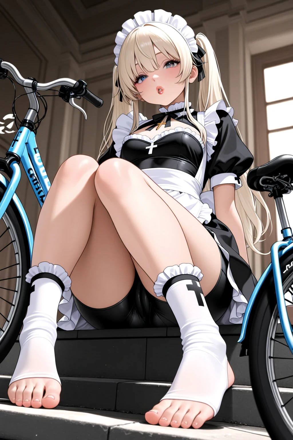 ((Highest quality)), ((High resolution)), ((masterpiece)), ((detailed)), (From below:1.1), Mature Woman, 30 years old, Beautiful Face, Beautiful details, Beautiful Hair, Platinum Blonde Hair, Beautiful clavicle, Beautiful body, 美しいThighs, (Thighs:0.8), Beautiful feet, (Blouse with collar, mini skirt, garter belt, Cleavage), (Shiny body:1.1), vibrator, (Sex toy in panties), Sweat, (Open your mouth,Long Tongue, Drooling), Squatting and tiptoe, (Spread your legs:1.2), Pee, A puddle has formed, evening, Street lamp, street tree, Beautiful views,