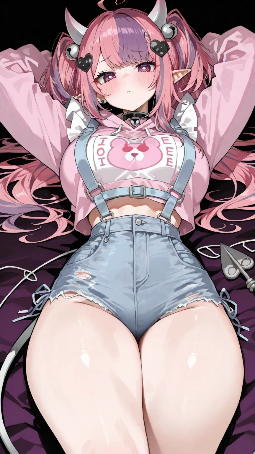 (masterpiece:1.2, top-quality), beautiful illustration, (natural side lighting, movie lighting), shiina mahiru, NSFW, looking at viewer, cowboy shot, front view:0.6, 1 girl, japanese, high school girl, perfect face, cute and symmetrical face, shiny skin, (long hair:1.8, straight hair:1.7, silver hair), asymmetrical bangs, purple eyes, (medium breasts:1.1, thick thigheautiful hair, beautiful face, beautiful detailed eyes, beautiful clavicle, beautiful body, beautiful chest, beautiful thigh, beautiful legs, beautiful fingers, ((lingerie, bra, pink lingerie, white panties, white thighhighs, visible panties)), pink panties, beautiful scenery), ((vibrator in thighhighs, thighvibe)), ((bound wrists, bound hands, bondage, bdsm, tied up, bound legs,in box, tears, saliva, leather belts, ball gag, hands behind back)), (chain leash, collar, viewer holding leash), (kneeling on bed, from below)