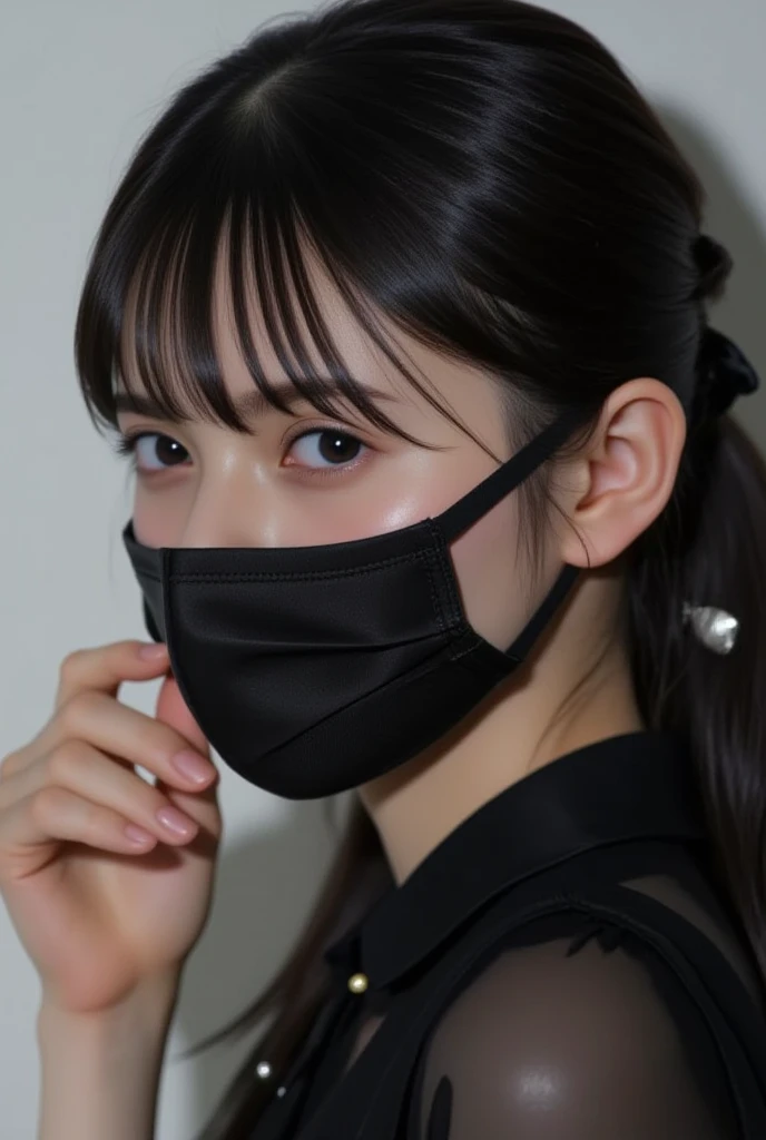 Urzan-6500-v1.1, (Raw photo:1.2), (Photorealistic:1.4), Beautiful detailed girl, Very detailed目と顔, Beautiful and fine details, Ridiculous, unbelievable Ridiculous, Large file size, Ultra-detailed, High resolution, Very detailed, Highest quality, masterpiece, Awareness-raising, Very detailed,  Unite, Highest quality, HVery detailed ticker uniform 8K wallpaper, Light on the face、Light、((Dynamic Pose)))、(Camel Toe), (Huge boobs), ((Black Mask)),