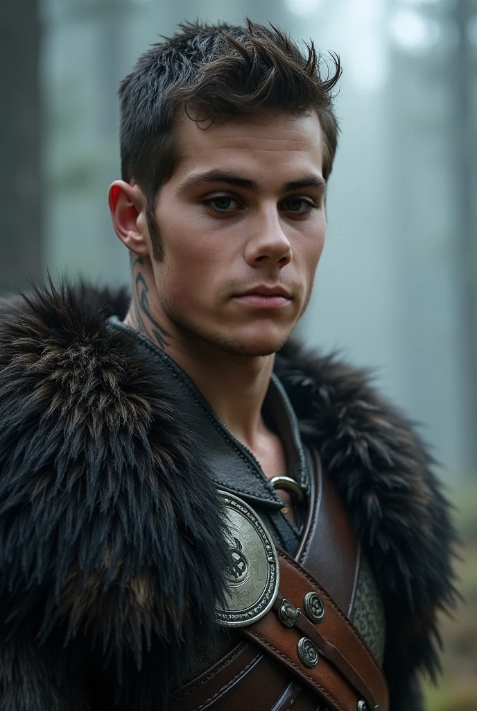 Ultra-detail, (highres:1.1), best quality, (masterpiece:1.3), Timothe Chalamet a man <lora:Timothe-Chalamet:1>, a Viking warrior prince wearing fur and leather armor rags rising above a battlefield, scales, handsome 23yo Norway male model, dynamic posture posing, full-body from above, dramatic angle. hairy body, skinny muscled, perfect biceps, great pecs, thin waist, perfect jawline, strong and powerful, sporty, great detail, satisfaction,