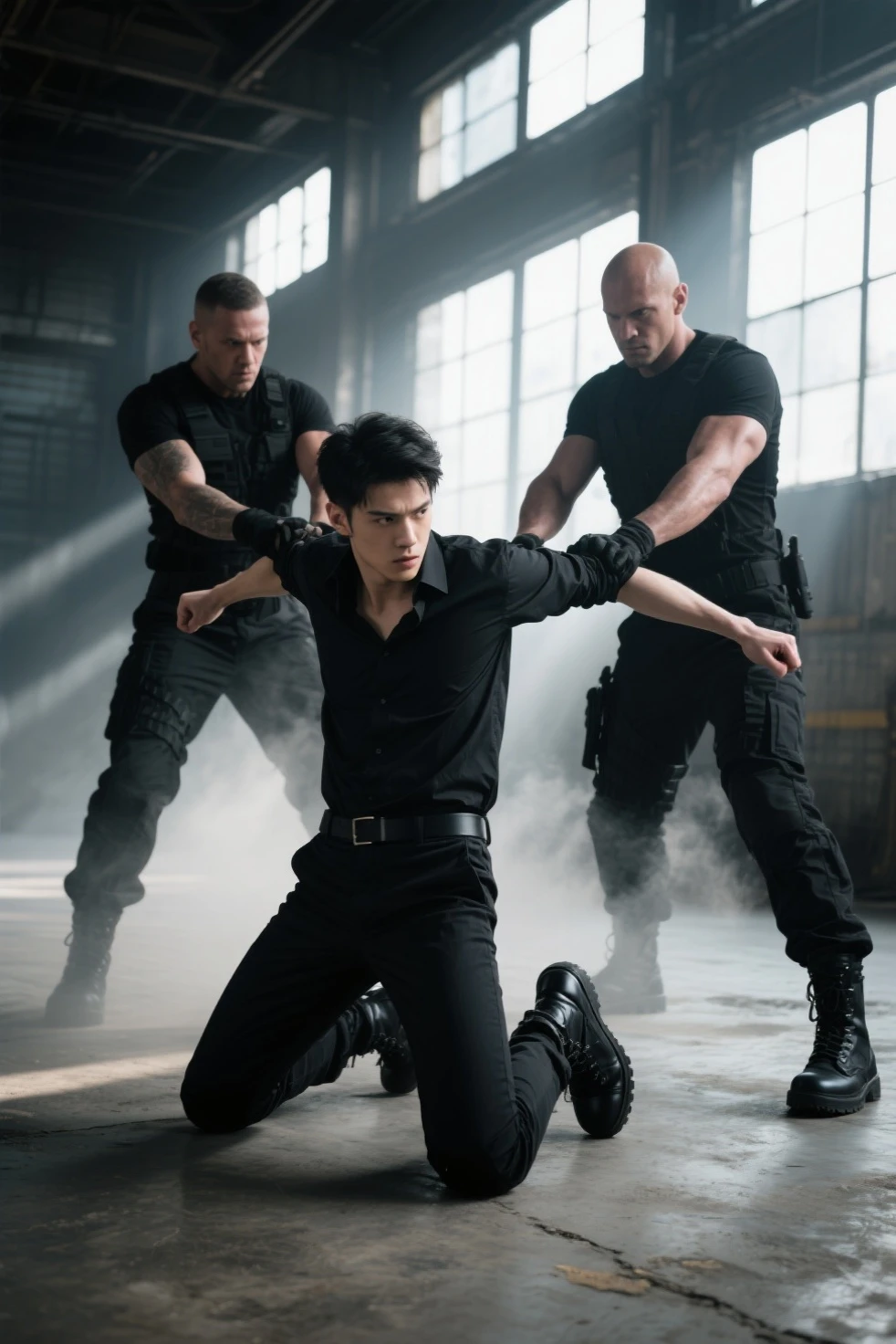 Bruce lee fighting and up a chair balancing with one leg only better images 8k 32k