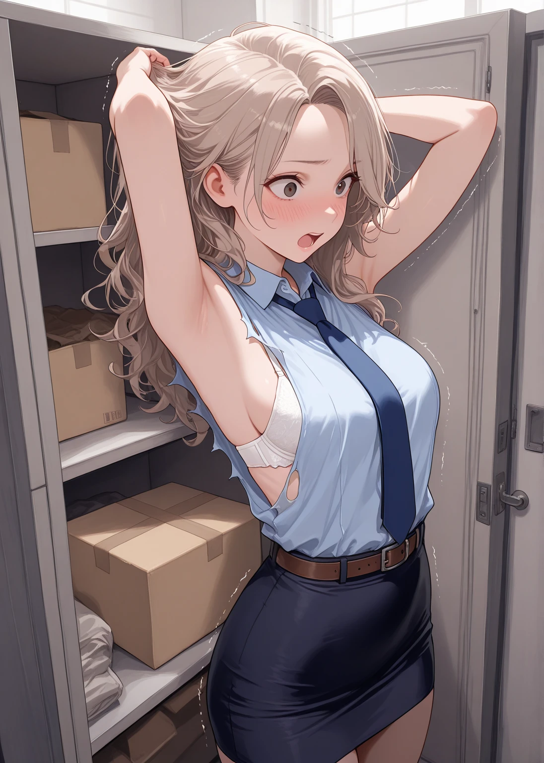 She is wearing a jeans short