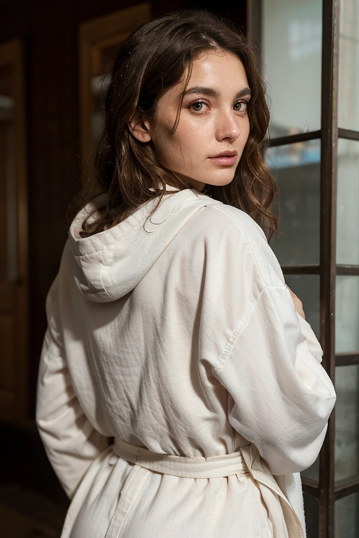 (masterpiece),(best quality:1.0),(ultra highres:1.0), closeup,1 girl, detailed beautiful, face focus, tomboy, skinny, brown hair, face focus, norway face, wallpaper 8k, (white colorful hair), beautiful woman, makeup, lingerie white, full body