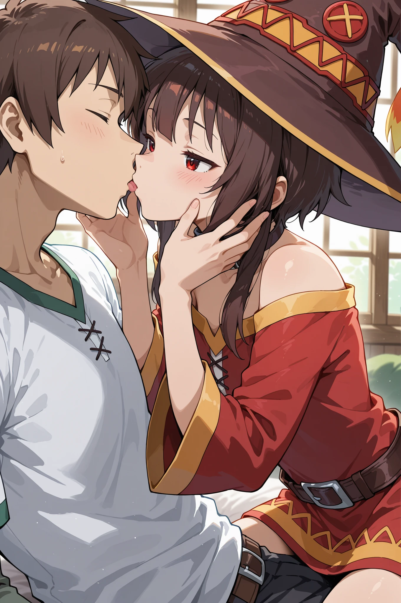 (masterpiece, high_quality), highly detailed, train interior, couple, guy on left grabbing a girl ass from side in the right
ADDCOMM
couple
<lora:satou_kazuma:0.5>, satou_kazuma, kazuma, 1boy, brown hair, white shirt, green eyes, capelet , cape, boots, green cape, black_pant
,smile, grabbing another's ass, standing_on_left
ADDCOL
couple
<lora:Megumin:0.33>, megumin , 1girl, sidelocks, short hair with long locks, brown hair, red_eyes, red_dress, brown_belt, (brown hat), small breasts, hands_on_window, looking_away, standing_on_right