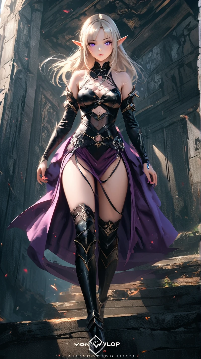 tmasterpiece,Highest image quality,Beautiful bust of older slave sister,Exquisite purple updo hairstyle,Black silk tights,tight-fitting,Decorated with a series of metal choker and anklet chains,Ultra-detailed details,advanced。At the Pixiv Art Station,Break your own power,Louie,Big breasts exposed,R-18G