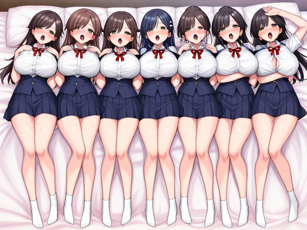 Plain white with emphasis on the chestTshirt、You can see the chest from the neck、Ultramarine and white striped mini skirt、When you lift up her skirt you can see her cute pink frilly underwear...、fluffy, White frilly flared skirt、When she lifted her skirt, She found some cute red frilly underwear、barefoot、Dog licks girl's underwear