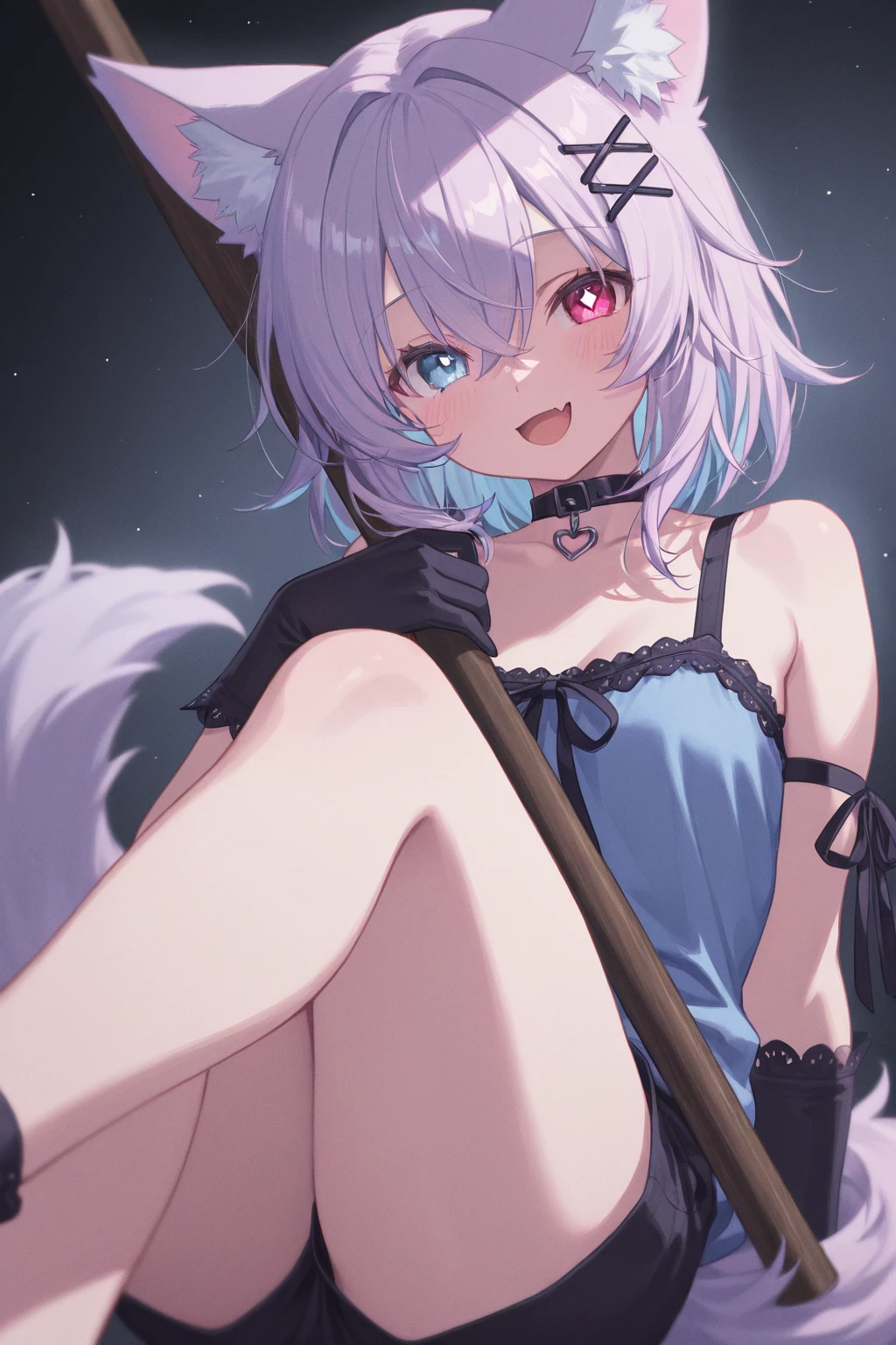 v-neckline, a close up of an ibrid with wolf and shark ears and bra top, catgirl anime, linda catgirl anime, catgirl anime fofa, female fursona, attractive cat girl, anime girl with wolf shark ears, catgirl, neferpitou, I have a shark and wolf tail ((best qualityer)), ((work of art)), (detailded), a hybrid that is half white wolf and half white shark with heterochromia, black and purple hair and black clothes