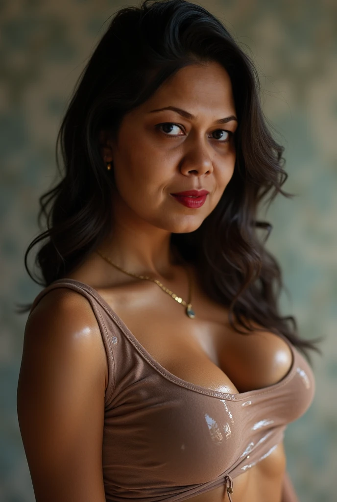 selina,standing alone, eyes browns, looking ahead at viewer, short black hair,
standing, hips, breasts big, skintight, arms up, gaping mouth, choker,
trunk, standing alone, seducing smile, cowboy shot,
natta, hall, coveredNipples,
(insanely detaileda, beautifull detailed face, work of art, best qualityer)
