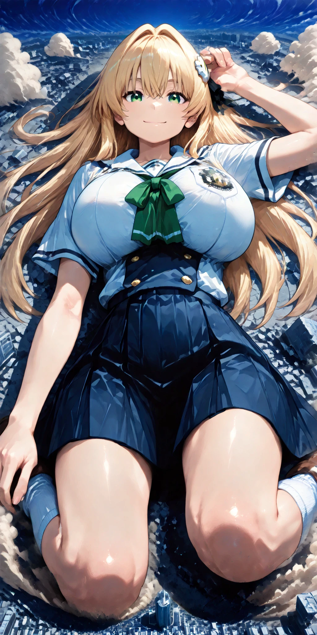 (((Uniform torn and nipples exposed)))、(((((have sex and ejaculate)))))、Nipples protruding from the bra、((feel shy))、((a blond))、beautiful Girl、Large beautiful breasts、cleavage of the breast、A slender、オマンコ、(((((Lie down and spread your legs)))))、((痴女))、(((((sexually seducing)))))、((Inside the bustling city))、((smil))