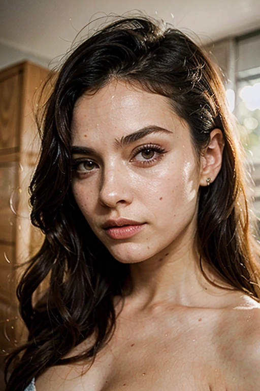 (Perfect lighting, Perspective parfaite, 8K RAW, cheveux noirs naturels,1fille, belle machoire, Very detailed, Realistic, 8K RAW,Detailed face, cheveux noirs, 25 years old tifa lockhart, with long black hair, red large eyes, narrow face, wide mouth, curved brows, Tifa lockart hairstyle, Eye contact, cinematic lighting, vibrant colors, detailed skin texture, fully dressed, beautiful detailed perfect face, intricate sharp details, ultra high res, acne, moles, spots, very happy, morning, smiling, cinematic lighting, vibrant colors, detailed skin texture, beautiful detailed perfect face, intricate sharp details, ultra high res, morning, delicate fingers, beautiful detailed red eyes, facial light, nombril, High exposure, holding a small coffee cup, Final Fantasy 7 bar