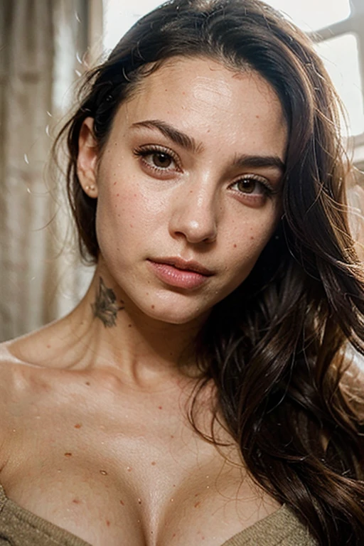 realistic photo, 18 years old, italian woman, ((long light brown hair )), small breast. ((((dark blue eyes)))), (((supermodel face))), ((naked)), cum on face, cum on tits, transparent semen, on all fours