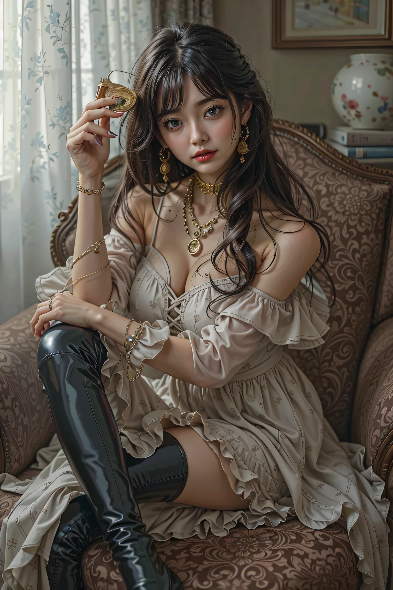 High quality, 8k, super sharp, super detailed, realistic, real camera, original photos, super high quality, high face details, high hair details, real life scenes, real colors.
1 girl, (solo), young beautiful girl, (very beautiful face), (detailed face), (beautiful eyes), (bright eyes), (beautiful nose), (wonderful lips), (perfect breasts), (perfect hand), (beautiful hand), (girl's hand), (perfect finger), (best finger), (Elongated legs), (beautiful legs), (perfect legs).
(Lying on a luxurious bed), (sleeping), (close eyes), (wearing the sexy royal dress), (sexy pose), window, light from the window, (top-down view), (full body shot)