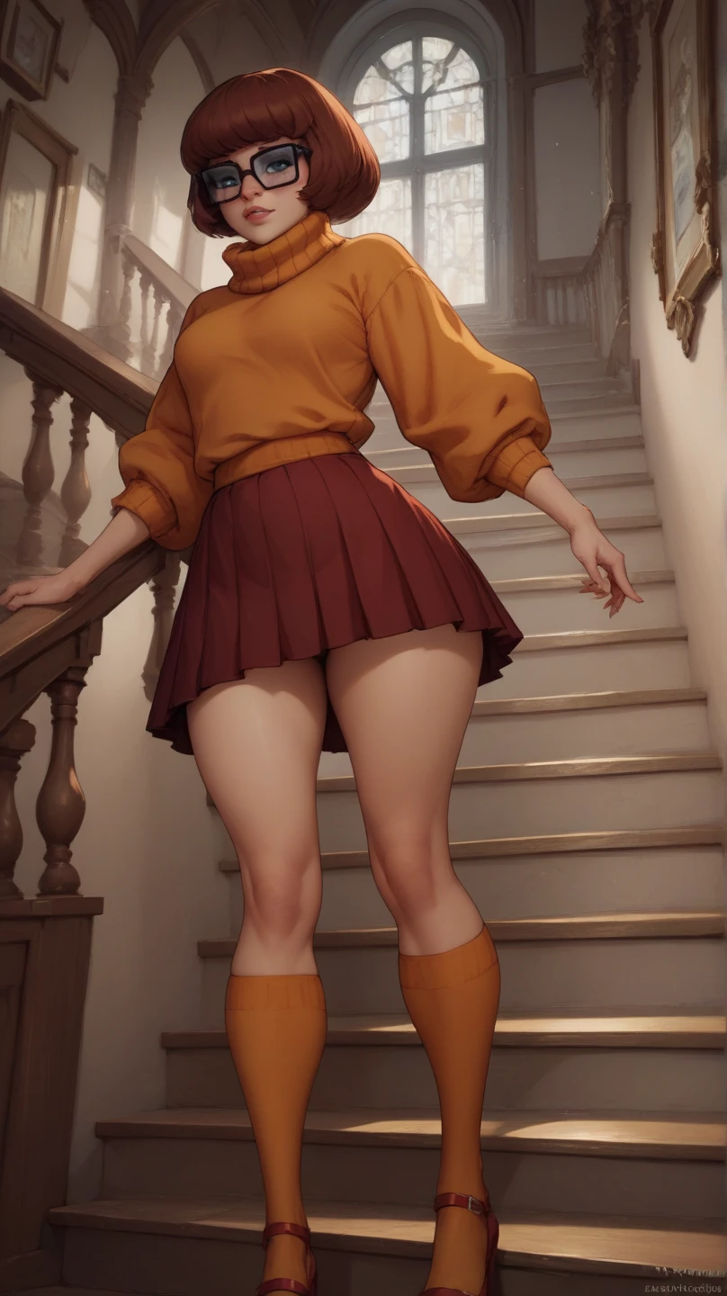 (((masterpiece, best quality)))), Disney female character standing with spreaded legs, low camera angle, from below, 30 years old woman