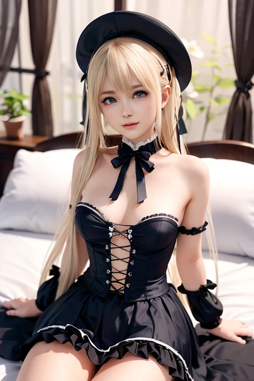 (Best quality, ultra detailed), Gothic ta, spread your legs, Golden hair, Wedges, (Slav), bright colors, Physical rendering, Stunning background, Detailed lace dress, elegant pose, soft lighting, small parts, Sharp Focus, dark atmosphere, cinematic style