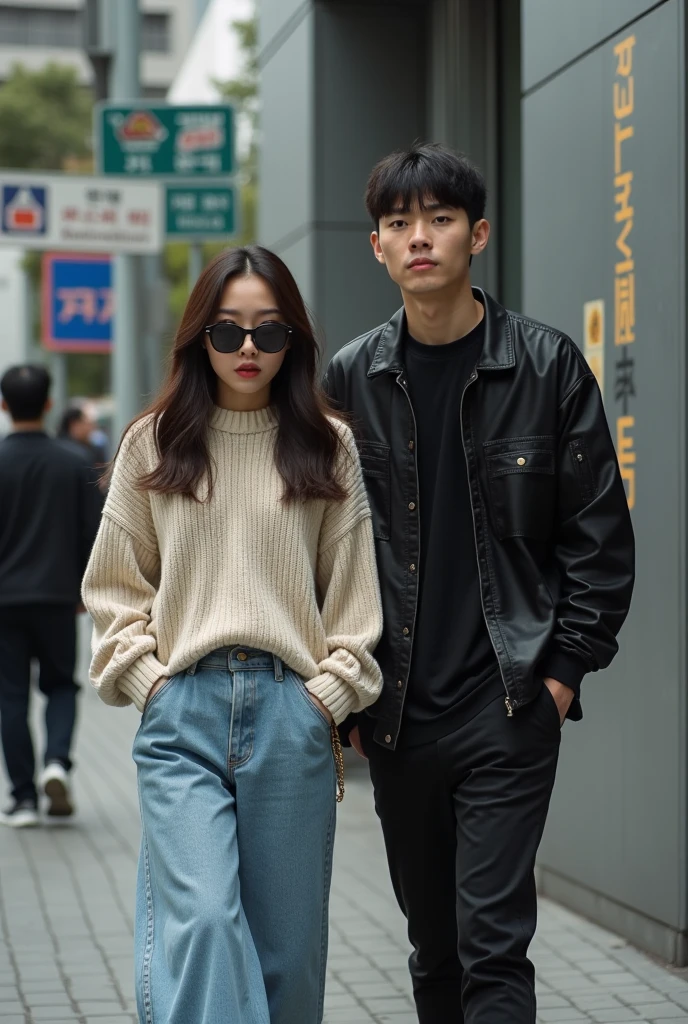 Fashionable and modern, two people, a man and a woman, shining out, rebellious