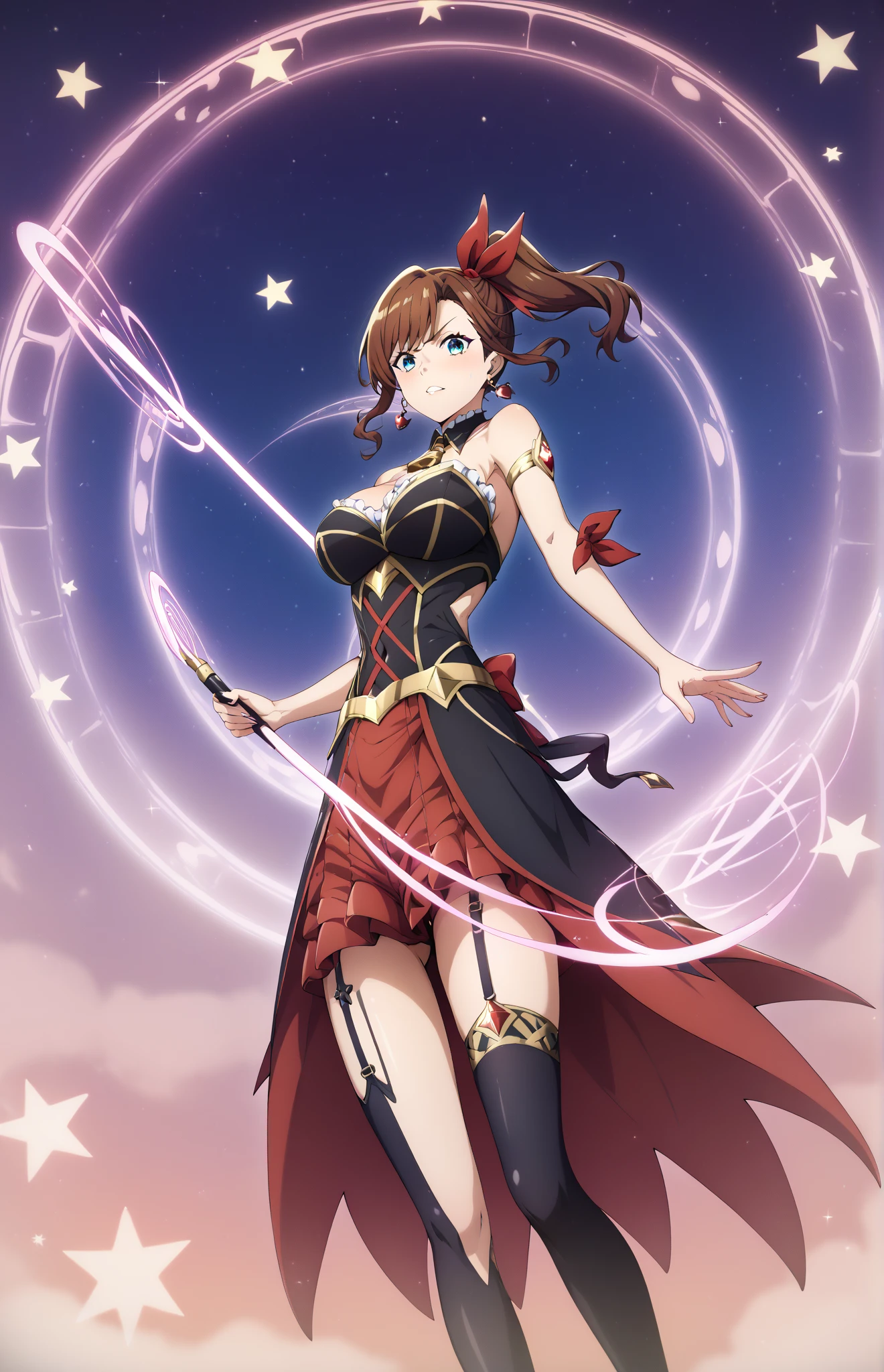 Light brunette girl,thin,small breasts,thin waist,shapely legs,navel d out,making kuromi cozplayer,(date a live) girl 20 years, red and black dress,right eye is a watch, red left eye, tight dress