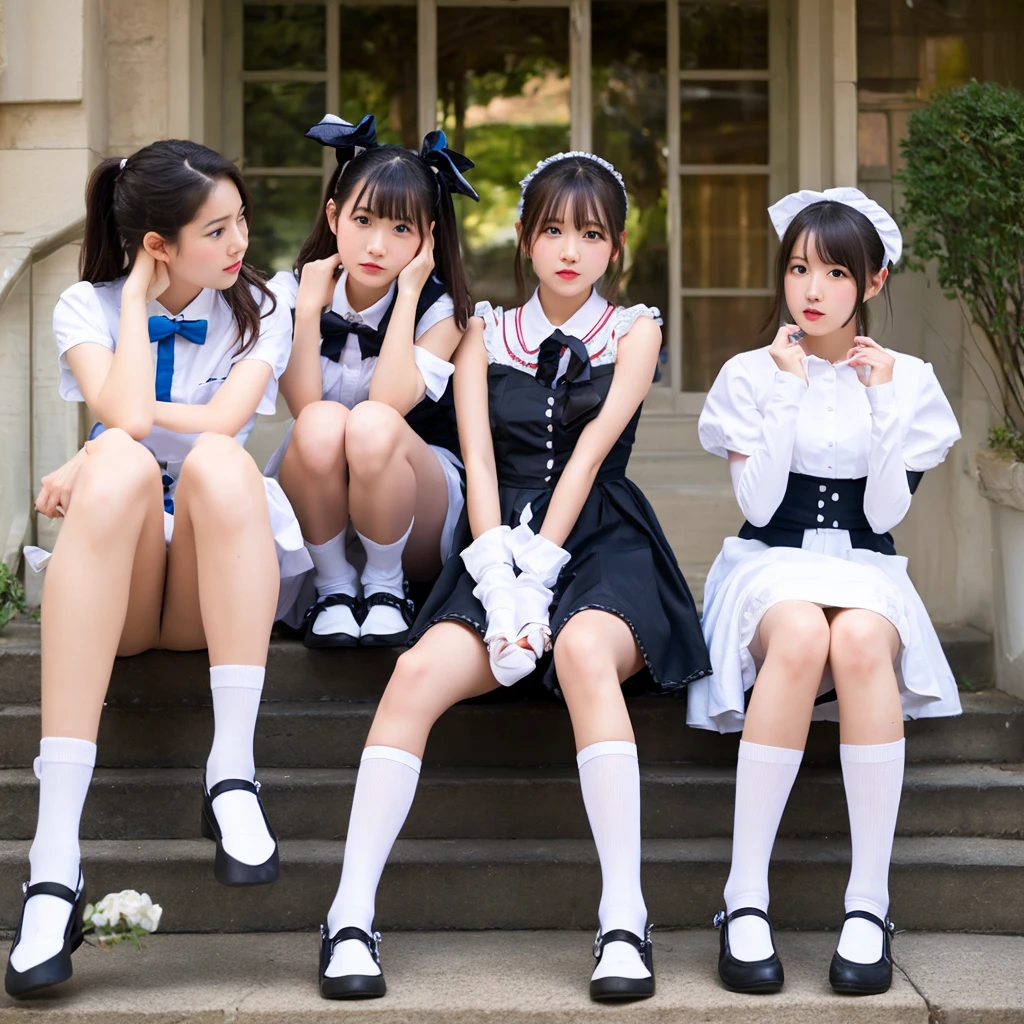 masterpiece, top quality, full body, bangs, black choker, 2girls, lily, lesbian kiss, kiss, (black hair), long hair, twin tails, hug, cleavage, bountiful breasts, summer sailor suit, slim, see-through,