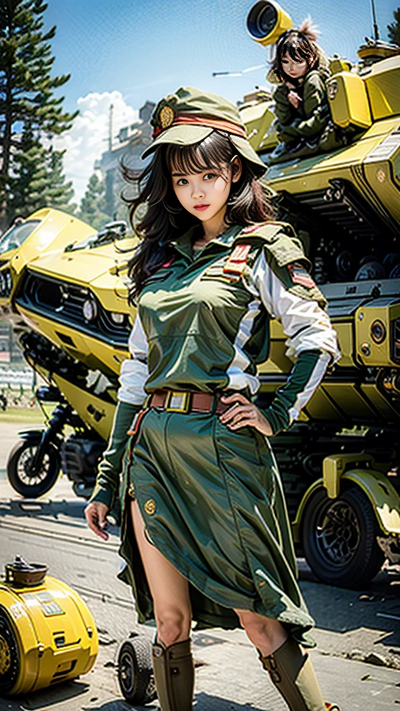 Highest image quality, outstanding details, ultra-high resolution, (realism: 1.4), the best illustration, favor details, highly condensed 1girl, with a delicate and beautiful face, dressed in a black and green mecha, wearing a mecha helmet, holding a directional controller, riding on a motorcycle, the background is a high-tech lighting scene of the future city.