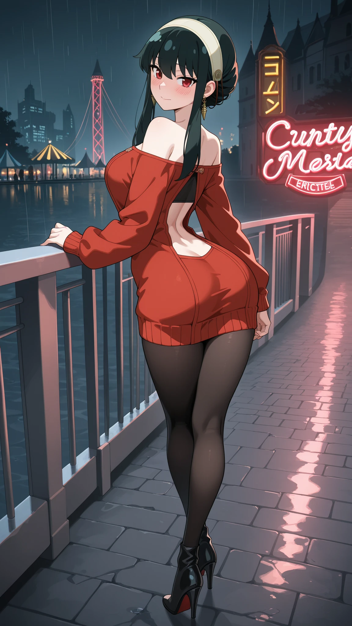 a woman wearing red long sleeve jacket, red jacket, glossy leather jacket, black hair, Ahoge, long hair, red eyes, big breasts, glossy red leather pants, wearing red sunglasses, smiling, walking on a concrete sidewalk in a park at night, lit up..UHD , prime work , accurate , anatomically correct , textured skin , super details , high quality , best quality, 8k, high resolution, bokeh effect. (woman alone)
