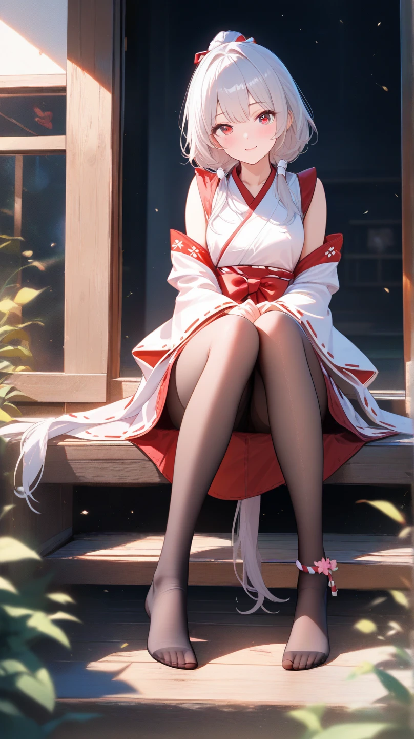 Super detailed，masterpiece，best quality，harf，View，blush blush，Yazawa Nico,red eyes, Blunt hair, 1 female、White clothes、The belly is visible，White bun hairstyle， black hair color hair、chubby、Smile、pale pink lips、Soaked all over，oestrus，Blushed，visible、Red yoga pants，Sit with your knees folded，wet hair，messy hair，on the ground，Squat on your knees，屈膝sit down，front view，Place your fingers on your lips，Legs slightly open，Legs not together，sit down，Hands together，front shot，坐on the ground,Sit with your legs folded and bent your knees，front view