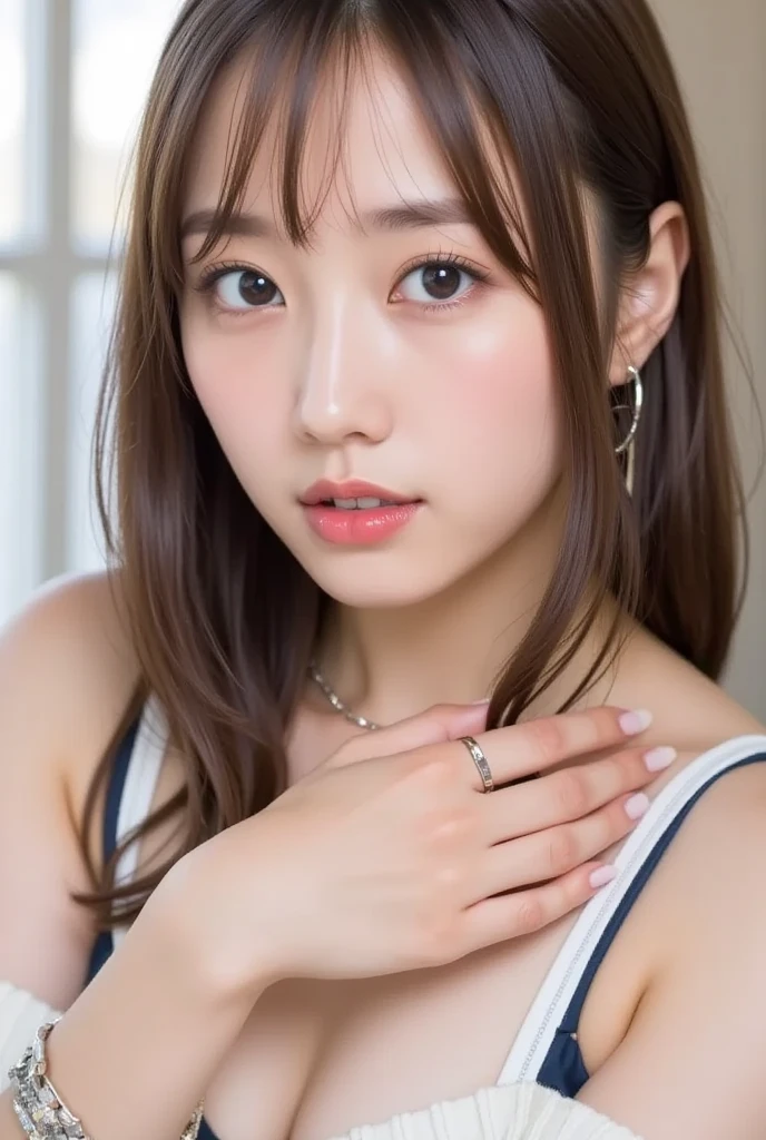 Blonde, Brown Hair, Everything modern:3.66, Cute Japanese Women Photos, smile, 20-year-old, Straight Hair:2.55, (photo Realistic:1.4), (hyper Realistic:1.4), (Realistic:1.3), (Smoother lighting:1.05), (Improving the quality of cinema lighting:0.9), 32K, 1 person,20-year-oldの, Realistic lighting, Backlight, The light shines on your face, Ray Tracing, (Bright light:1.2), (Improvement of quality:1.4), (Highest quality Realistic textured skin:1.4), fine grain, Detailed face,(smile:1.0), (Emphasis on face close-up:1.3), (Enhances the beauty of skin texture:1.1),((Extremely precise and accurate anatomy:1.0)), (Enhances the beauty of skin texture:1.1), Clean and glowing skin, mesh, thin:1.2, (Realistic:1.3), Realisticなライティング, (Smoother lighting:1.05), 32K, One Japanese woman, fine grain, Detailed face, (Film Grain:1.1),(Accentuates body lines:1.1), High resolution, Natural look, Kind eyes, Improves hair quality, Delicate light and shadow, Transparent muscles, Graceful pose, Beautiful Eyes, Sharp details, Soft light reflection, Beautiful contours, Delicate skin tone, Fine hair texture,Cute Japanese Women Photos,