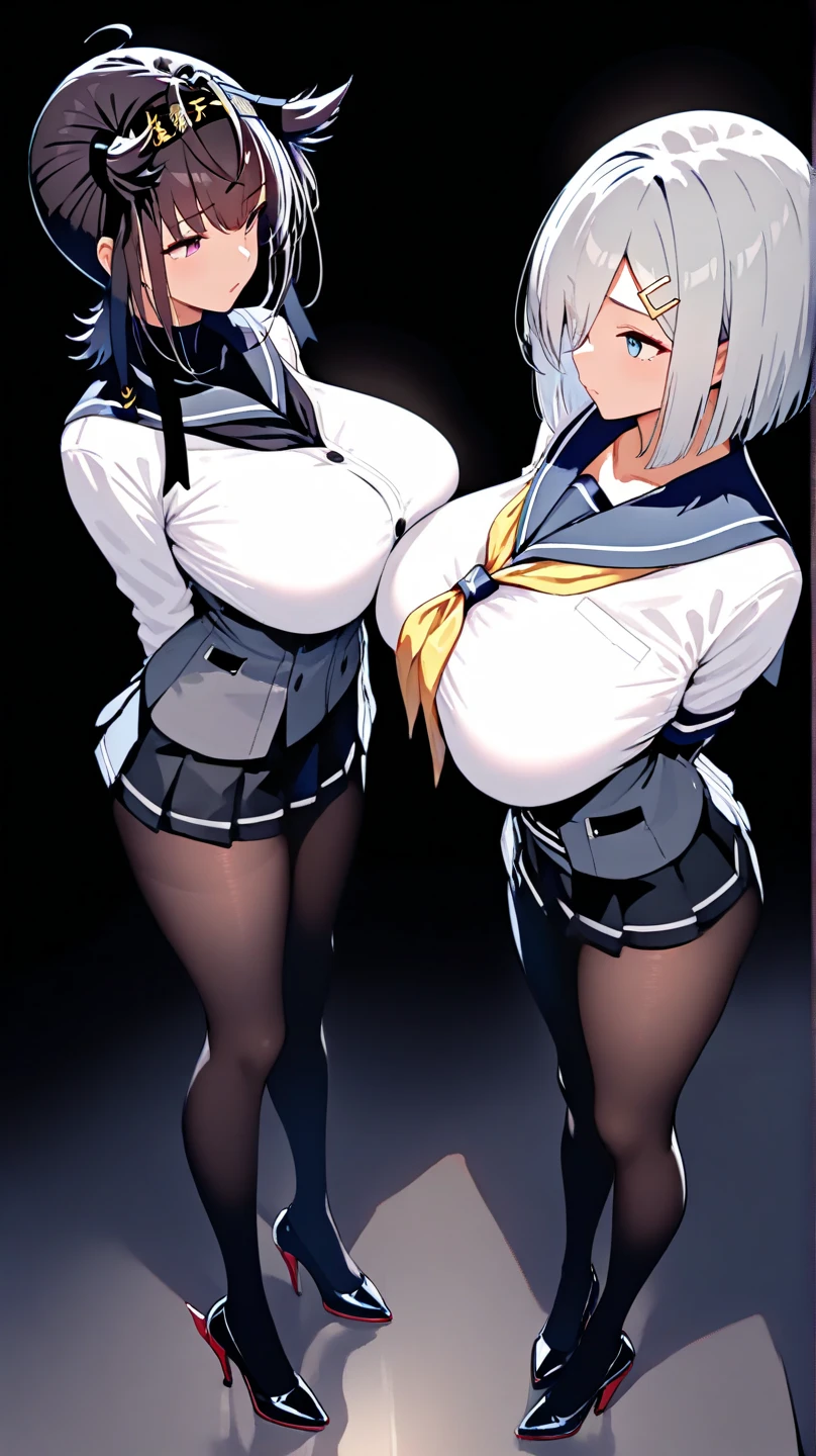 two beautiful girls with their skirts up and showing their crotch, ridicule,drenched in sweat and my whole body is wet and shiny,Wet and see-through clothing blazer ,climaxing and loosening expression, Semen is dripping from the crotch,very huge breasts and buttocks,not wearing underwear,Showing off her crotch with her fingers,