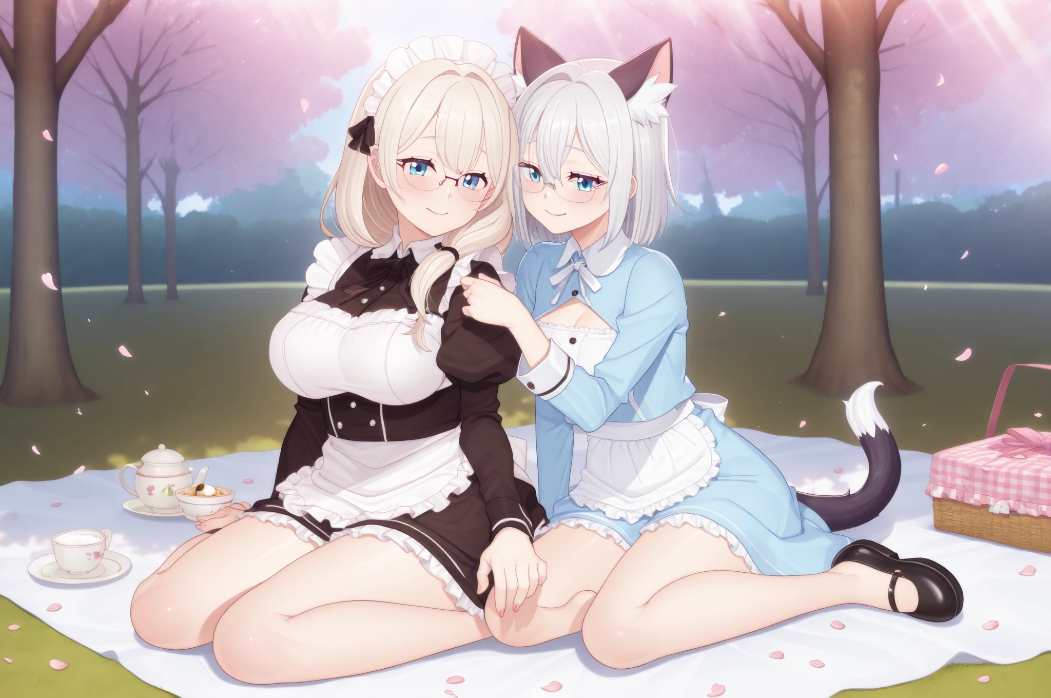 (Best quality at best),(enormously detailed),(tmasterpiece),(ultra detali),(absurderes),(((artbook))),((8k_wallpaper)),Large butts,bare thighs,gigantic cleavage breasts,bare footed,1girl,独奏、Animal ears、catss、bare footed、cat ear、shortsleeves、grassy fields、bob-cut hair、ssmile、whaite hair、puff sleeves、White dress、maidennurse、sunlights、brown eyes、Mottled sunlight、petite、exteriors、Bubble short sleeves、By bangs, full bodyesbian, well up with tears, weeping, catss