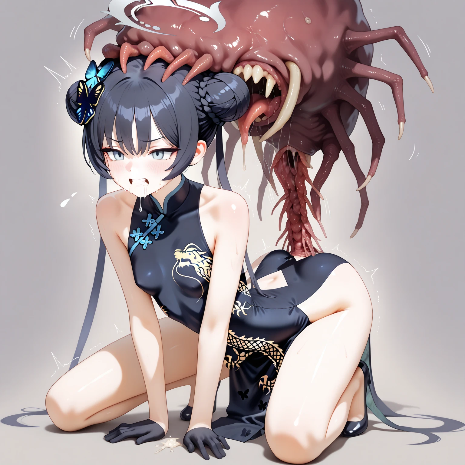 masterpiece, best quality,anime style, 1 girl,(((slender body))), (((small breast))), (((competition swimsuit))),(((((brown penis tentacles bound the girl))))),((((restrained, arms behind back)))),((((cum)))), (beautiful face), (((medium hair))), (((straight hair))), ((((black hair)))),detailed beautiful skin, (perfect hands, perfect anatomy),scream
