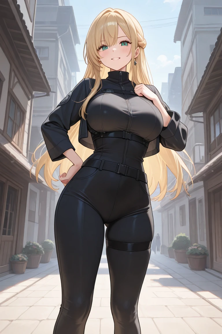 samus aran, facing viewer, ponytail, large breasts, hair tie, black suit, black business outfit, necktie, (long pencil skirt:1.5), pantyhose, (standing straight1.5), peeing herself, (wetting herself:1.5), very large peeing stain, huge pee stain, best quality, ultra-detailed, HDR, studio lighting, professional, vivid colors, sharp focus, physiologically-based rendering, bokeh, landscape, soft lighting, dynamic shadows, (hands on hips:2.0), embarrassed, humiliation, blushing, angry, tears, (desert:1.5), (sand:1.5), rocks, (canyon:1.5), (day:1.5), (daytime:1.5)