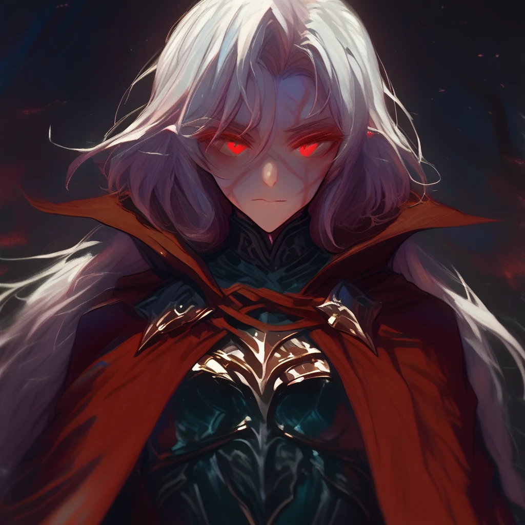Long white hair, yellow eyes, evil, sexy, black and red clothes, evil face, evil, serious look, gloss lips, sinister, front look, bloody, gloves, close up, portrait, beautiful eyes, short dress, big white, dark place, night, sensual, straight hair cut, clear skin, evil, young 30 years girl, adult girl, solo, red, very long hair, ankle length hair, handsome older WOMAN,crimson-eyes,crimson pupils,Long white hair,Hyperresolution,accuracy,Detailed rendering,(Subtle facial image)(Image of fine hair)(topquality)(Masterpieces of masters)(High degree of completeness)(A sense of atmosphere)tmasterpiece,Super detailed and super detailed(half-body portrait)