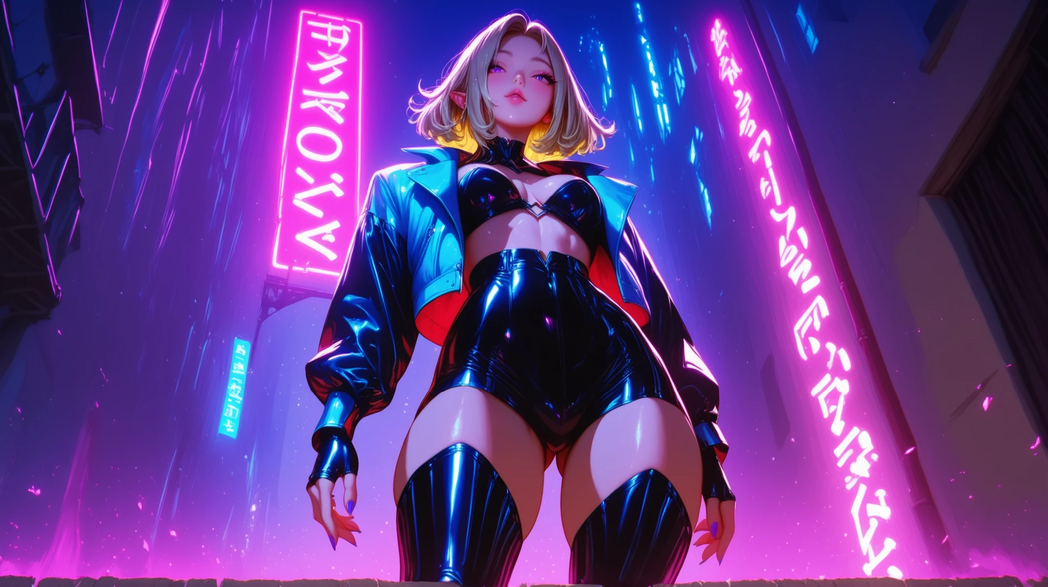 1girls, the singer，Delicate and beautiful face,cabelos preto e longos，flowy，full breast，Convex buttocks，Suit skirt，Black boots，perfectly proportioned, Detailed clothing details,Concert，Colored lights，Cinematic lighting, filmgrain, Fujicolor, light and darkcontrast, 8K, 巨作, Textured skin, Super detail, high detailes, High quality, high resolucion,