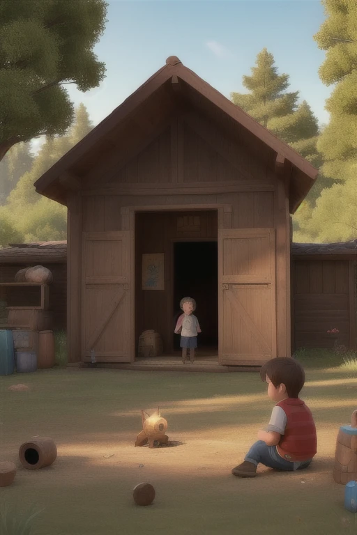 Show a matured young boy returning to the cottage, his face filled with curiosity and anticipation.Animation film