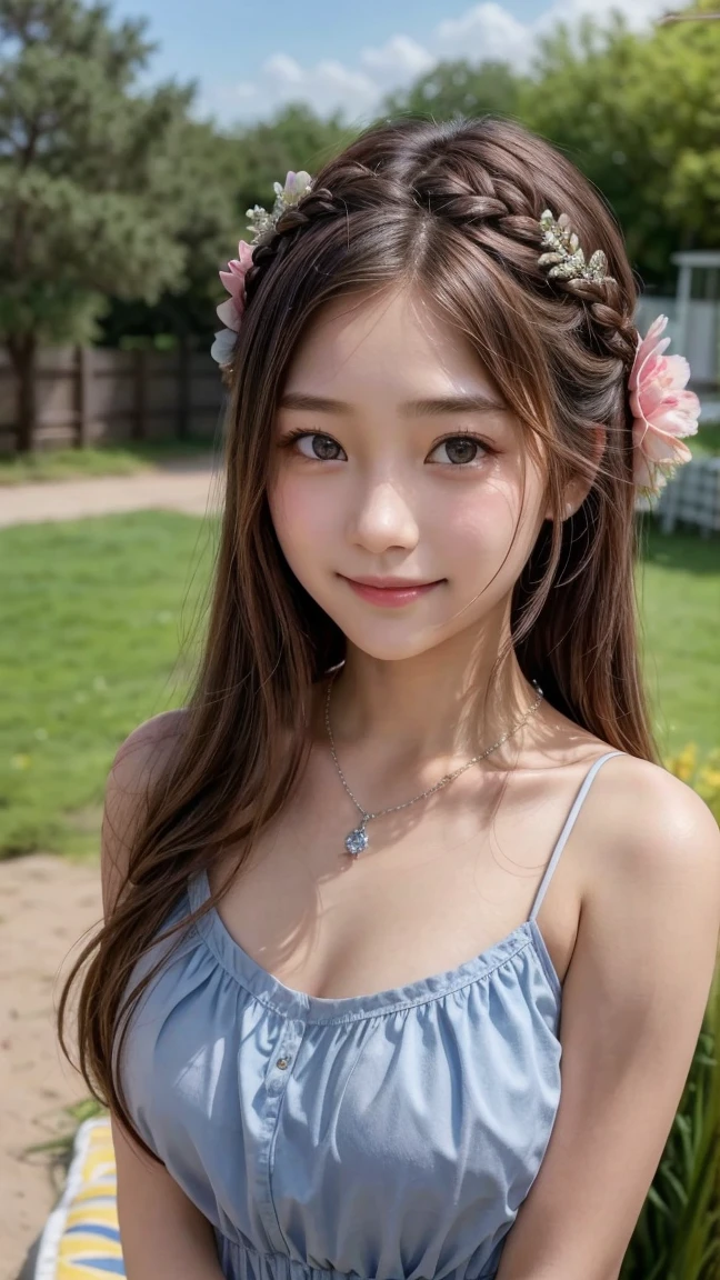 (8k, highest quality, ultra detailed:1.37), (Athena), 18yo, (a free-spirited Javanese girl), embraces the bohemian festival atmosphere. She wears a summer dress. The high-resolution image captures ultra-detailed realism, highlighting Athena's captivating eyes, long eyelashes, and smooth complexion. The vibrant festival setting adds an energetic and colorful backdrop to showcase Dina's carefree and artistic personality.