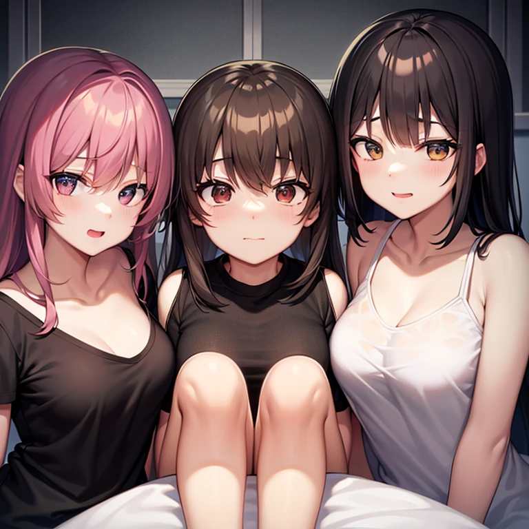 masterpiece,best quality,best resolusion,3heads:2.5,1 girl, conjoined twins,detailed,ai hoshino character,long purple hair,purple star eyes,reddish cheeks,mouth open,wearing a pale white sweater,normal breasts,housing background,beautiful face,beautiful hair,beautiful eyes,beautiful body,beautiful hand