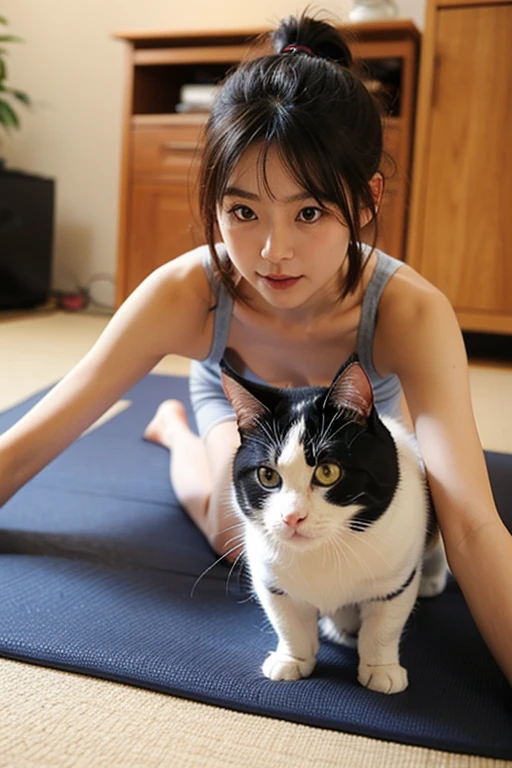 8k, 55 year old mature Japanese woman, Beautiful wife, Sensual, Long eyelashes, Chubby body type, Plump body type, Completely naked, whole body, ((Cat ear)), Low Ponytail, collar, Red lipstick, Charismatic, On all fours