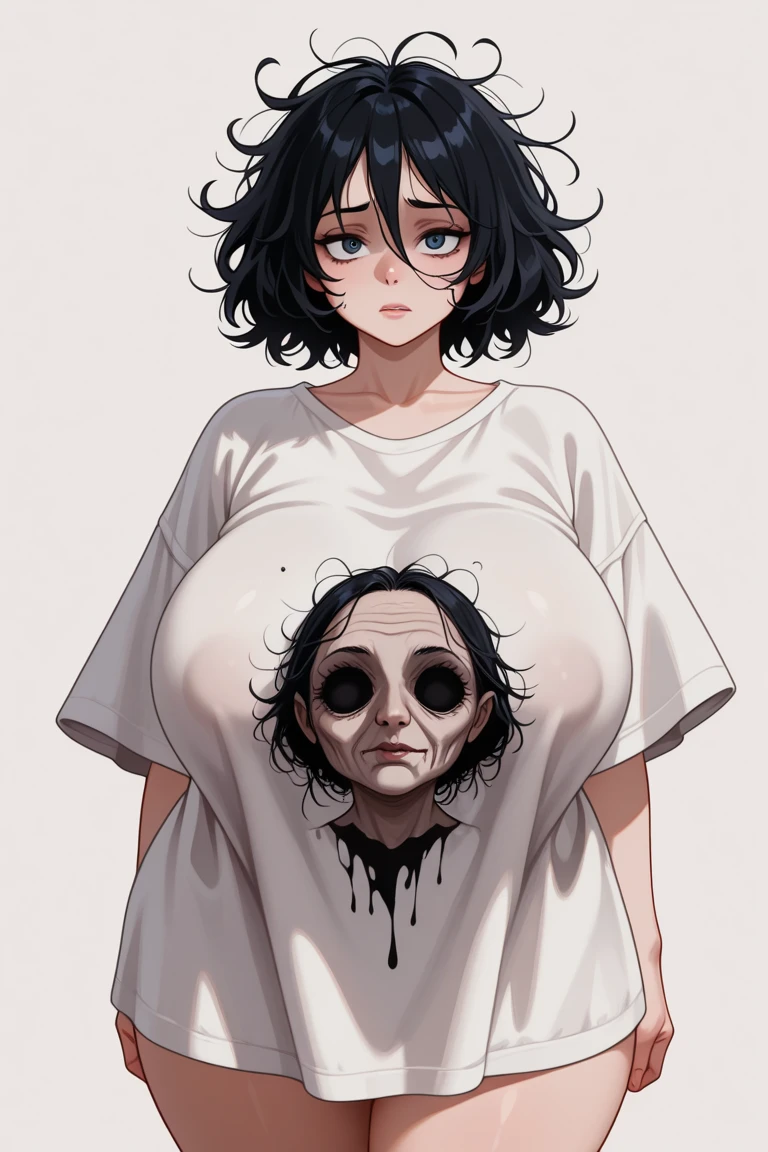 ((8k resolution))、((highest quality))、((masterpiece))、((Very detailed))((((dramatic))), (Anatomically correct)、The depth of the object to write、Looking at the camera、(Mother and daughter、Completely naked、pubic hair、Gray Hair)、Black liquid、spooky、an ominous、Grace、(theme、whole body:1.1), White Background