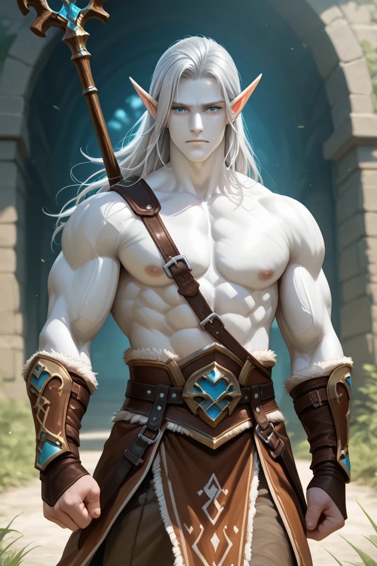 hot dragon man, crawling in snow, long white hair, elf ears, scales over body, fantasy style, full body view