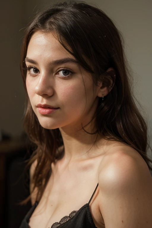 ((best quality)), ((masterpiece)), (detailed), perfect face realistic photo of beautiful woman with long dark brown hair, Russian, influencer, light freckles, dark brown eyes, big lips, no makeup, instagram, a woman in a black dress posing for a picture, tumblr, hurufiyya, feathered, an aesthetic!, high fashion classy, kimi vera, benjamin vnuk, strapless dress, smooth in _ the background, soft light from the side, fuji lut, background is heavenly, lookbook