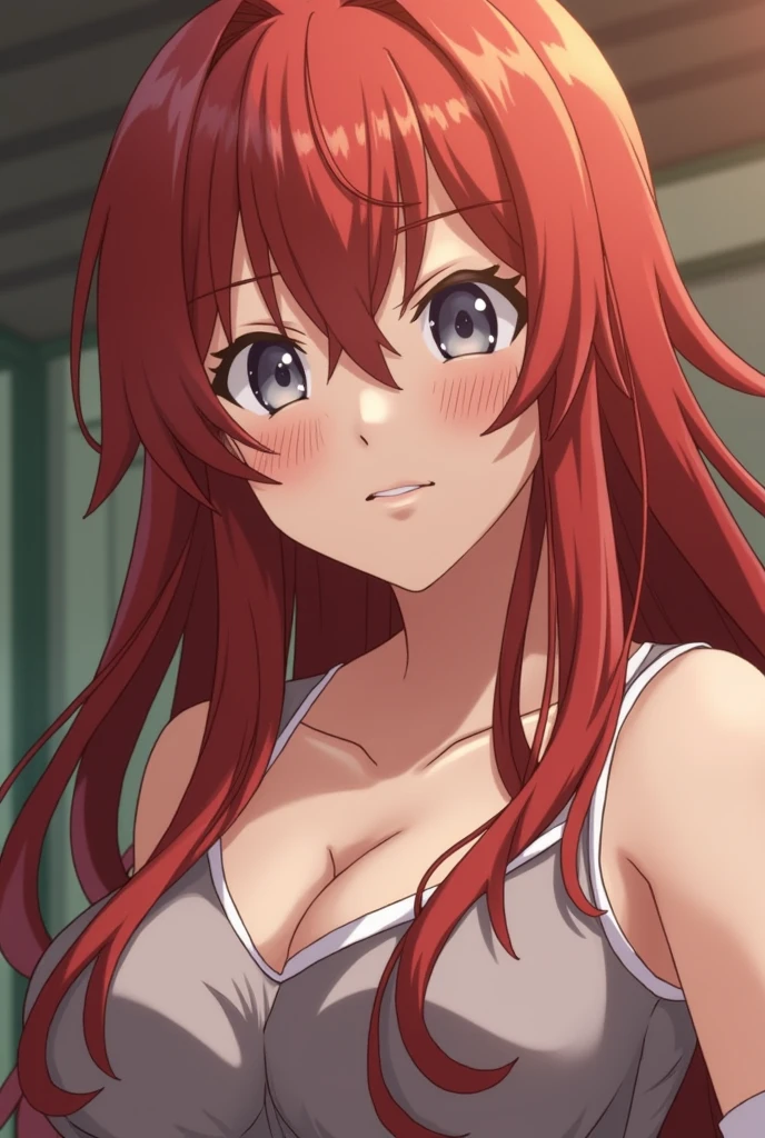 masterpiece, best quality, 1girl, long hair, looking at viewer, :3, cute, outdoors, streets, cowboy shot, large breasts, curvy, (((blue eyes))), rias gremory, red hair, antenna hair, wavy hair, ((beautiful detailed eyes, beautiful detailed glow, lots of glow)),