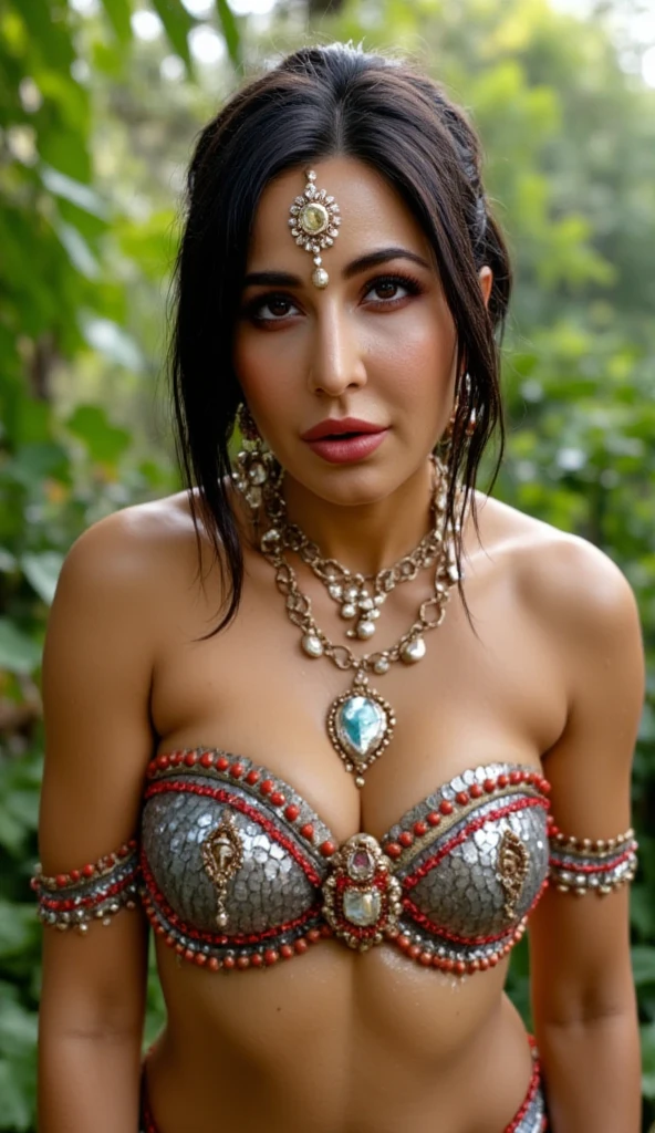 (muste piece, highest quality)((8k)),full body,super detailed,arab girl ,blue eyes ,photorealistic,dark bronze shiny skin,beautiful female mode,Black woman in red clothes from biblical times, blue eyes, in pamukkale,?????, (shiny skin), she is wet and intimate, she has a submissive expression, direct eye contact, hyperrealistic, unreal engine 5,Suggested pose, 8K