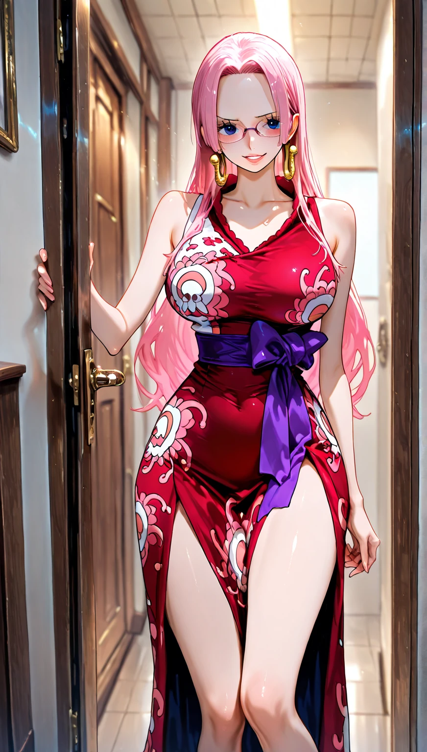 ((Masterpiece, best quality)),photography, detailed skin, realistic, photo-realistic, 8k, highly detailed, full length frame, High detail RAW color art, diffused soft lighting, shallow depth of field, sharp focus,
short sleeves, floral print, sandals, leather belt, fashion , wearing edgSDress with sunglasses and a choker,off shoulder, <lora:edgSDress:0.687> ,gradient hair color, piercings, choker,red eyes,smiling
<lora:MarinKitagawa:0.65>