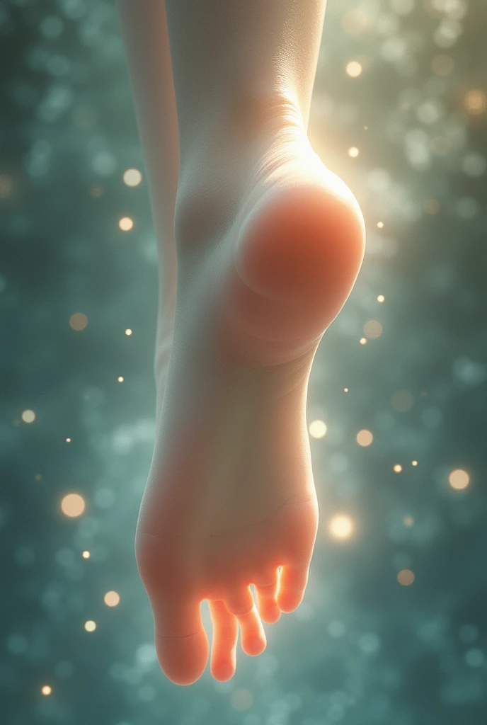 illuminated foot muscles, realistic image, perfect foot, light gray background