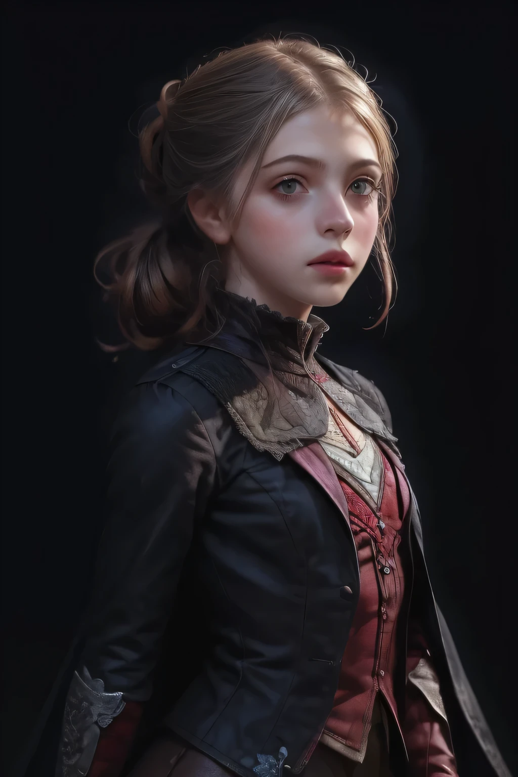 portrait Hermione wearing a beautiful red,cinematic, ultra-detailed, 16k resolution):
