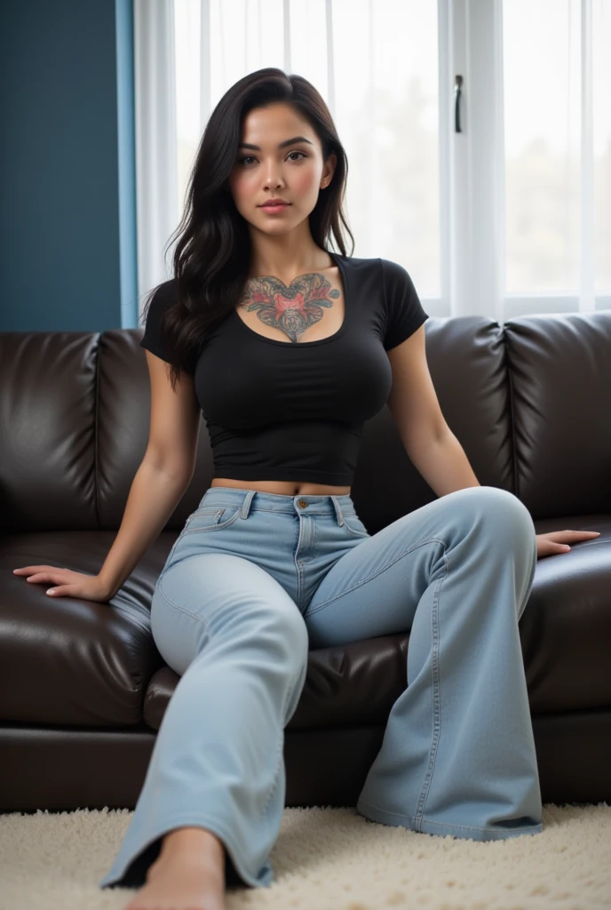 1girl, .RAW, a professionally taken photo of a sultry brunette Navel piercing thin woman waiting for her moment of pleasure((her body exudes sensuality)),((feigning)), wearing provocative clothes ((FULL BODY view, fine detail)), ((lying on the sofa wet, water, rain, rainy)), top quality, masterpiece, highly detailed face, detailed clothes, beauty in person, represents feminine beauty, (Mirando al espectador:1.2, feigning GLARE, glareness, charm, sleepy), (((hyper realistic face eyes)))(((extreme realistic skin detail))) (face with detailed shadows) (masterpiece, highest quality), (realistic, photo_realistic:1.9), ((Photoshoot)) sharp focus, 8k, UHD, high quality, frowning, intricate detailed, highly detailed, hyper-realistic