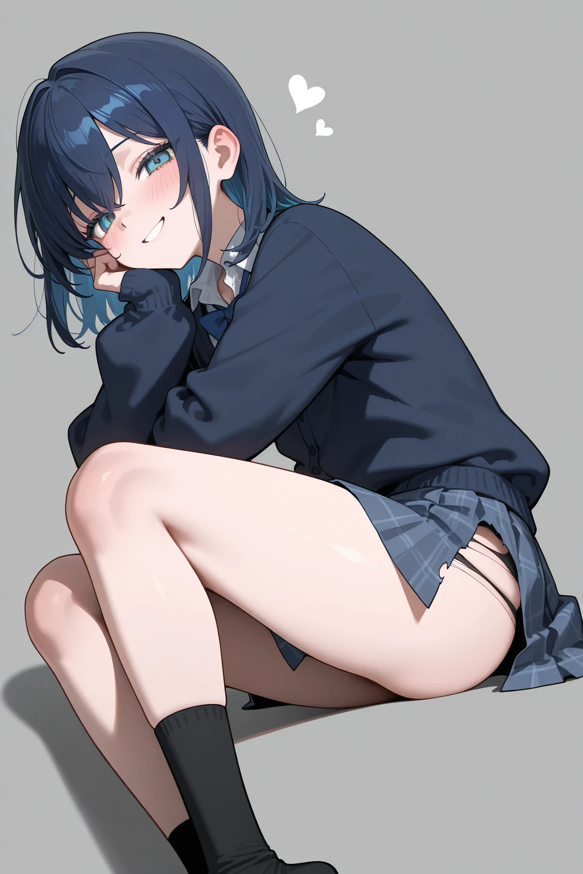 akanekurokawa, akane kurokawa, aqua eyes, blue hair, medium hair, sidelocks,
BREAK black sweater vest, blue bow, blue bowtie, bow, bowtie, collared shirt, long sleeves, puffy sleeves, school uniform, shirt, sweater vest, white shirt,
BREAK looking at viewer,
BREAK indoors, classroom,
BREAK (masterpiece:1.2), best quality, high resolution, unity 8k wallpaper, (illustration:0.8), (beautiful detailed eyes:1.6), extremely detailed face, perfect lighting, extremely detailed CG, (perfect hands, perfect anatomy),(white panties:1.5), (short, tiny, little:1.2), (spread legs, open legs, knee up:1.3), groin, perineum, leaning back, body tilt, shy, blush, embarrassed, arms behind back, cowboy shot, dutch angle,