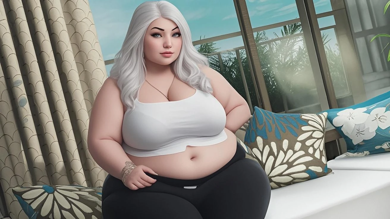 Mature woman lying down, with bikini, nalgona, with gray hair, big breasts